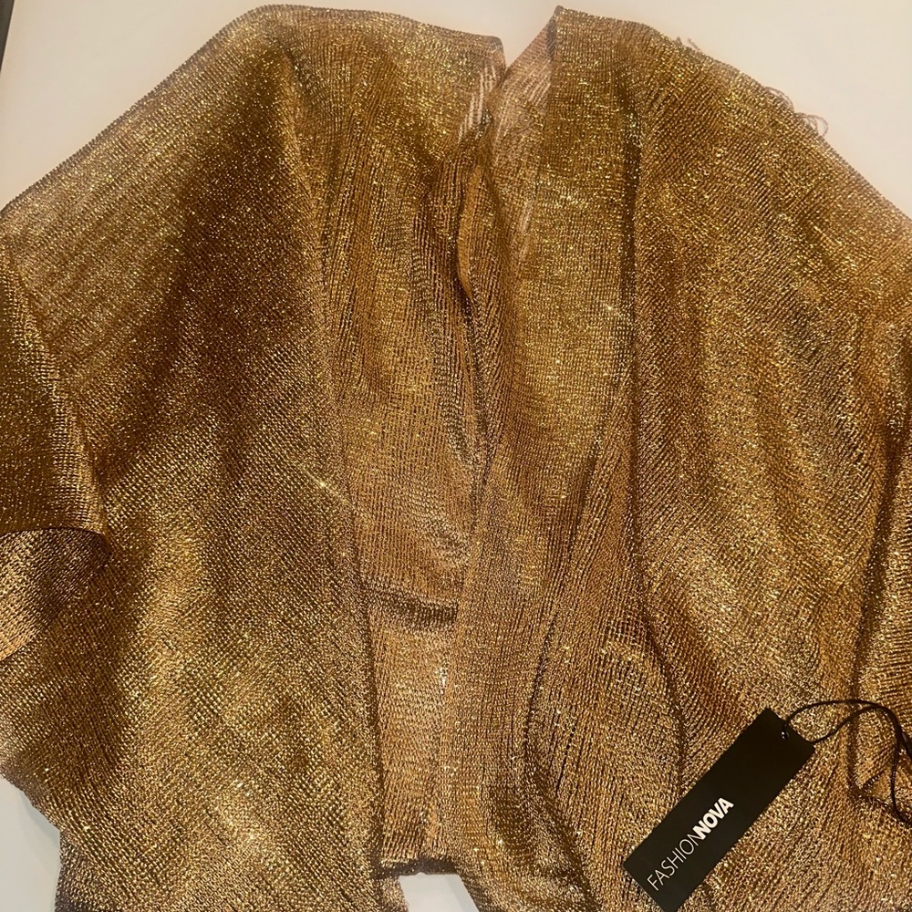 Fashion Nova Gold Shimmer Kimono Coverup